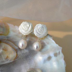 Freshwater Pearl Shell Earrings - 925 Sterling Silver Handmade Jewelry